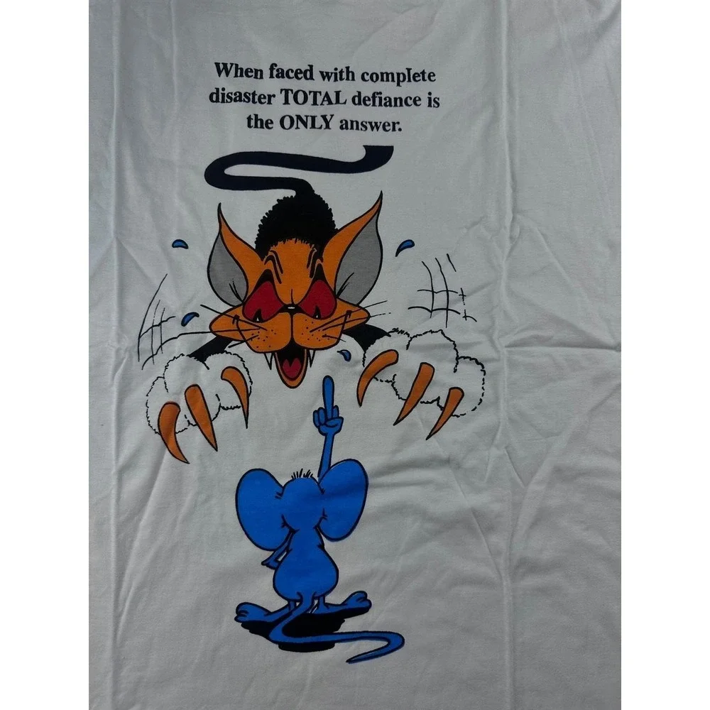 Vintage Cotton Club T-Shirt Men XXL White Mouse Flipping‎ Off Cat Cotton Funny